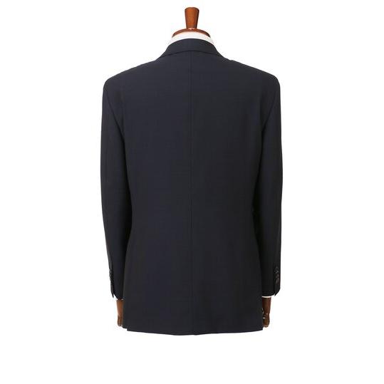 【洋服の青山】ウール100% プレミアム スーツ メンズ スリム 秋冬  ネイビー 紺 無地 織柄 2ボタン 総裏 サイドベンツ ワンタック 吸湿裏地 静電気抑制の画像