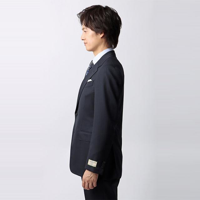 【洋服の青山】プレミアム ウール カシミヤ混 スーツ メンズ スリム 秋冬 ネイビー 紺 ストライプ SUPER100’S 大きいサイズ シングル 2ボタン サイドベンツの画像