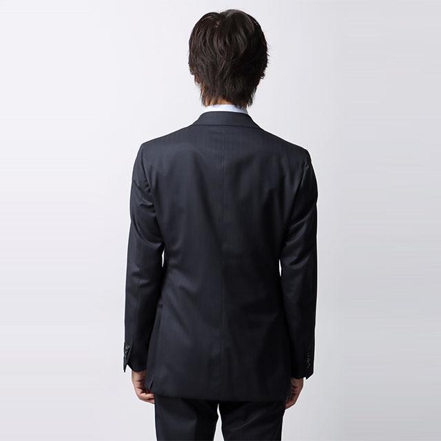 【洋服の青山】プレミアム ウール カシミヤ混 スーツ メンズ スリム 秋冬 ネイビー 紺 ストライプ SUPER100’S 大きいサイズ シングル 2ボタン サイドベンツの画像