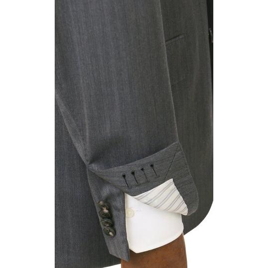 【洋服の青山】プレミアム ウール カシミヤ混 スーツ メンズ スリム 秋冬 グレー 灰色 ストライプ SUPER100’S 大きいサイズ シングル 2ボタン サイドベンツの画像