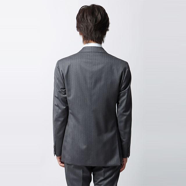 【洋服の青山】プレミアム ウール カシミヤ混 スーツ メンズ スリム 秋冬 グレー 灰色 ストライプ SUPER100’S 大きいサイズ シングル 2ボタン サイドベンツの画像