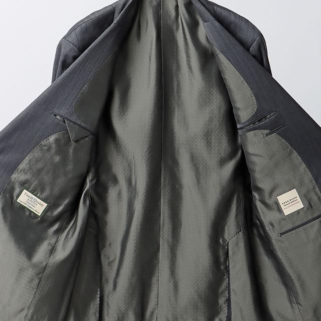 【洋服の青山】プレミアム ウール カシミヤ混 スーツ メンズ スリム 秋冬 グレー 灰色 ストライプ SUPER100’S 大きいサイズ シングル 2ボタン サイドベンツの画像