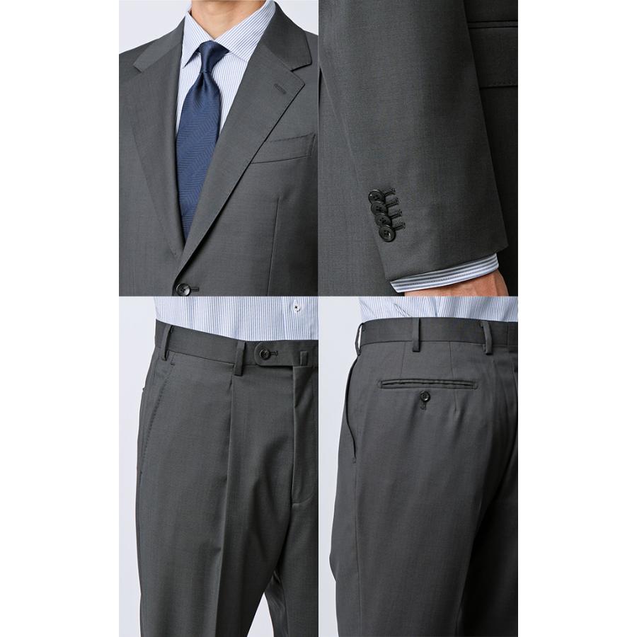【洋服の青山】プレミアム ウール100% スーツ メンズ スリム 秋冬 グレー 灰色 ストレッチ 動きやすい ビジネス オフィス 出張 営業 通勤 仕事 卒業式 入社式の画像
