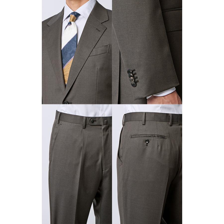 【洋服の青山】プレミアム ウール100% スーツ メンズ スリム 秋冬 ブラウン 茶色 ストレッチ 動きやすい ビジネス オフィス 出張 営業 通勤 仕事 卒業式 入社式の画像