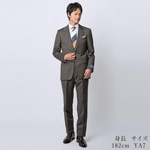 【洋服の青山】プレミアム ウール100% スーツ メンズ スリム 秋冬 ブラウン 茶色 ストレッチ 動きやすい ビジネス オフィス 出張 営業 通勤 仕事 卒業式 入社式の画像
