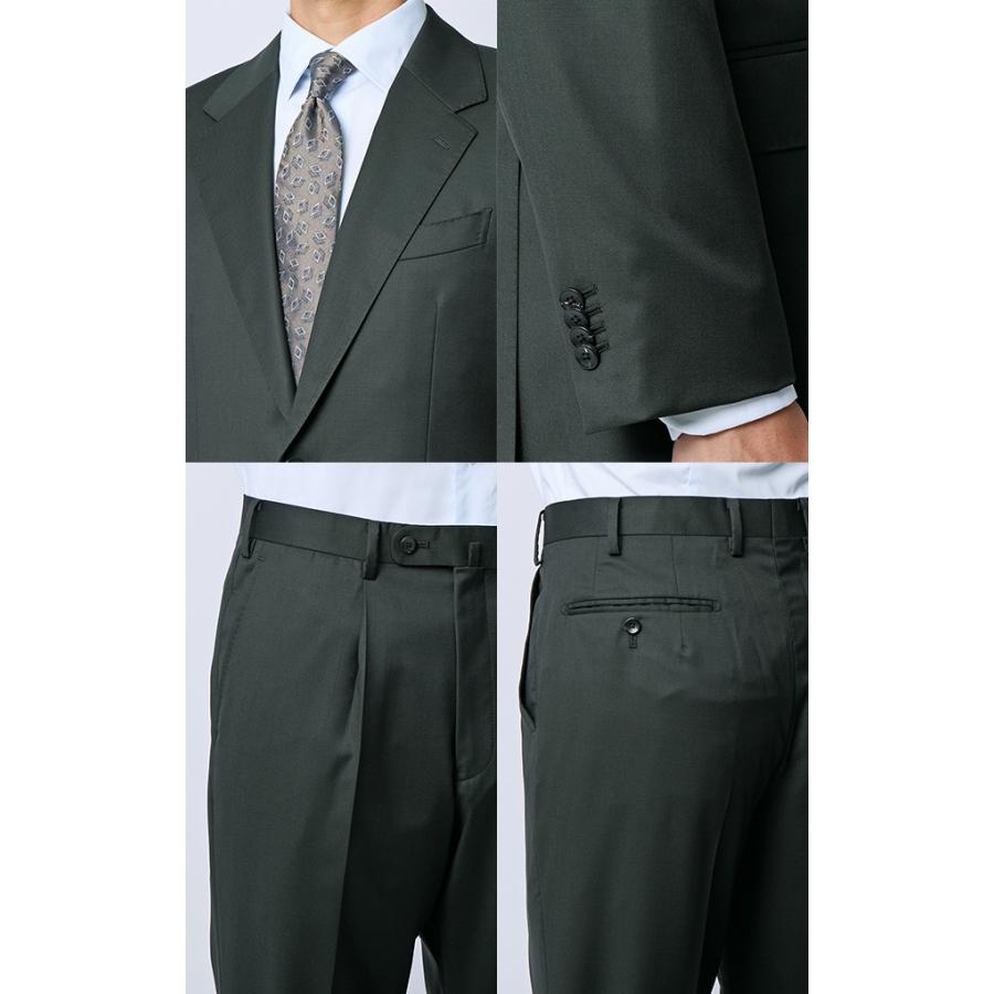 【洋服の青山】プレミアム ウール100% スーツ メンズ スリム 秋冬 グリーン 緑 ストレッチ 動きやすい ビジネス オフィス 出張 営業 通勤 仕事 卒業式 入社式の画像