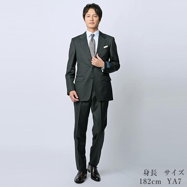 【洋服の青山】プレミアム ウール100% スーツ メンズ スリム 秋冬 グリーン 緑 ストレッチ 動きやすい ビジネス オフィス 出張 営業 通勤 仕事 卒業式 入社式の画像