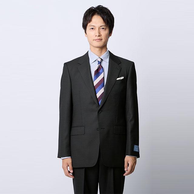 【洋服の青山】プレミアム ウール100% スーツ メンズ スリム 秋冬 グレー 灰色 織柄 ハンドメイド 大きいサイズ サイドベンツ ストレッチ 動きやすい ビジネスの画像