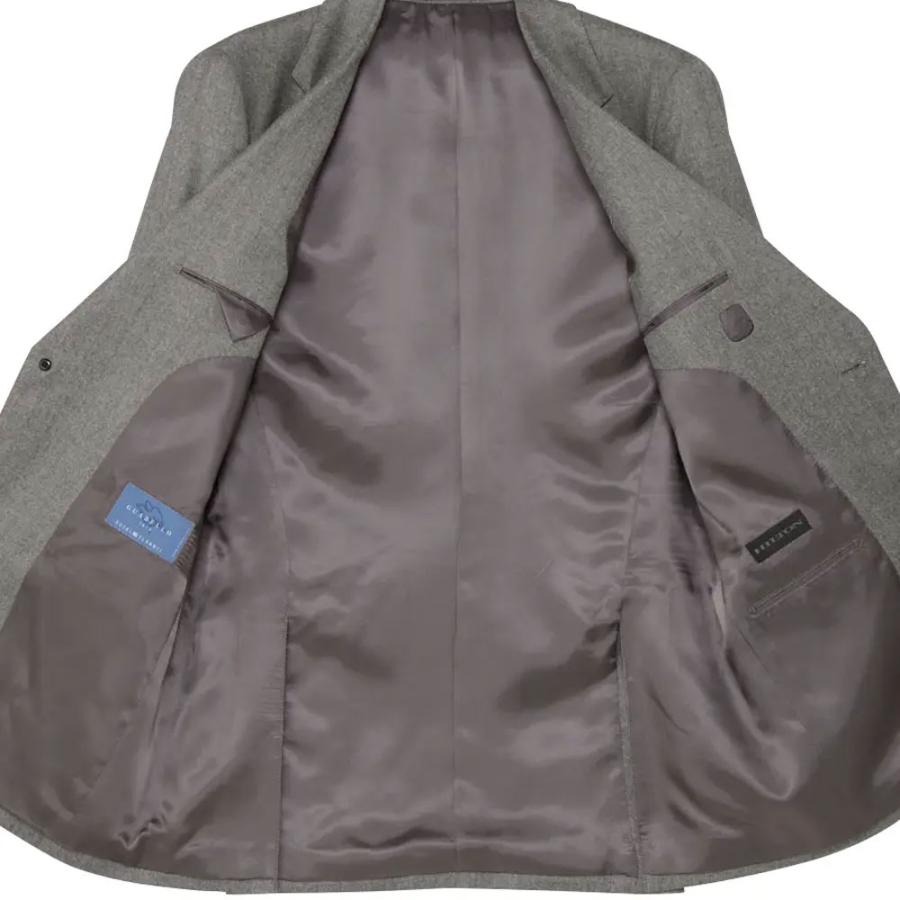 【洋服の青山】プレミアム ウール100% スーツ メンズ スリム 秋冬 グレー 灰色 織柄 2ボタン 総裏 サイドベンツ 本切羽 ワンタック ストレッチ 動きやすいの画像
