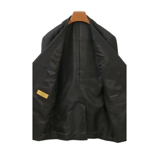 【洋服の青山】プレミアム ウール100% 2パンツ スーツ メンズ スリム 秋冬 グレー ストライプ ツーパンツ シングル 2ボタン 総裏 センターべント ノータックの画像
