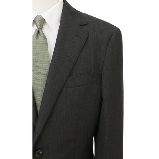 【洋服の青山】プレミアム ウール100% 2パンツ スーツ メンズ スリム 秋冬 グレー ストライプ ツーパンツ シングル 2ボタン 総裏 センターべント ノータックの画像