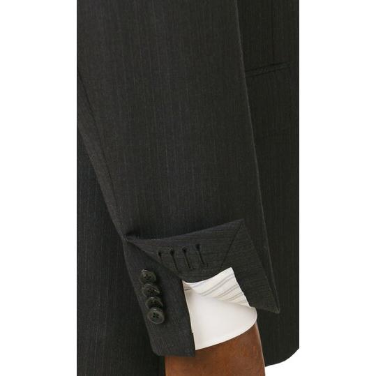 【洋服の青山】プレミアム ウール100% 2パンツ スーツ メンズ スリム 秋冬 グレー ストライプ ツーパンツ シングル 2ボタン 総裏 センターべント ノータックの画像
