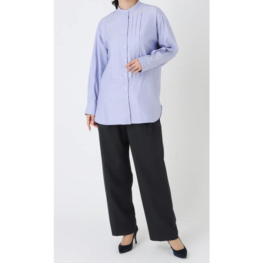 AOYAMA 【洋服の青山】 バンドカラープリーツシャツ 長袖 オール