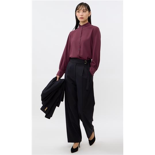 AOYAMA 【洋服の青山】フリル 襟 ブラウス レディース エンジ系 長袖