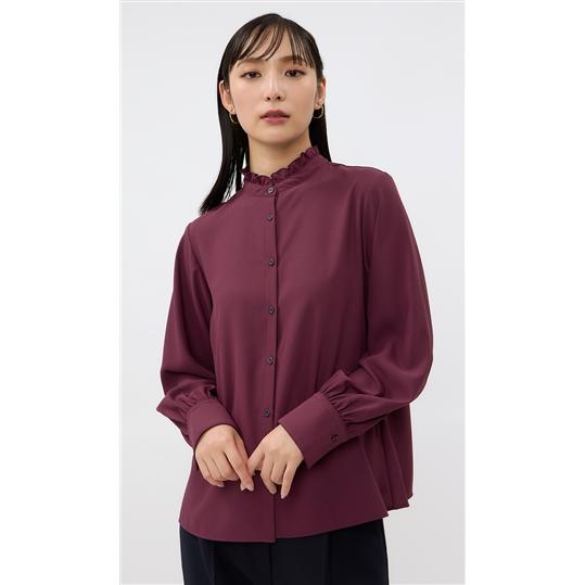 AOYAMA 【洋服の青山】フリル 襟 ブラウス レディース エンジ系 長袖
