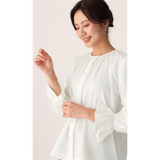 AOYAMA 【洋服の青山】フレア袖 ギャザー 長袖 ブラウス シフォン