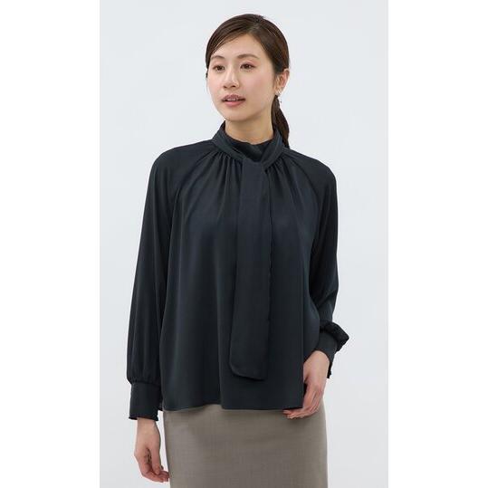 ボウタイブラウス 長袖 AOYAMA 【洋服の青山】洗える ボウタイブラウス レディース ネイビー