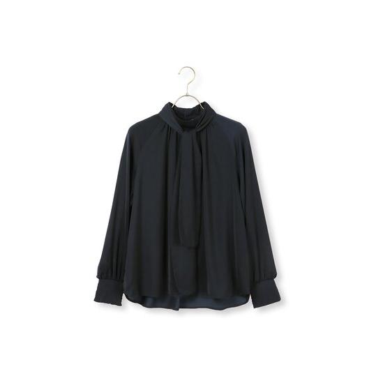AOYAMA 【洋服の青山】洗える ボウタイブラウス レディース ネイビー
