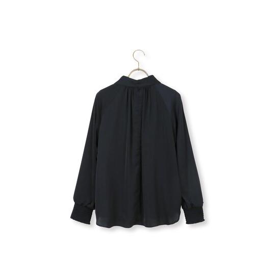 セオリー 美品 スカーフ付き ブラウス 紺 ネイビー ゆったり 洗える ボウタイ AOYAMA 【洋服の青山】洗える ボウタイブラウス レディース ネイビー