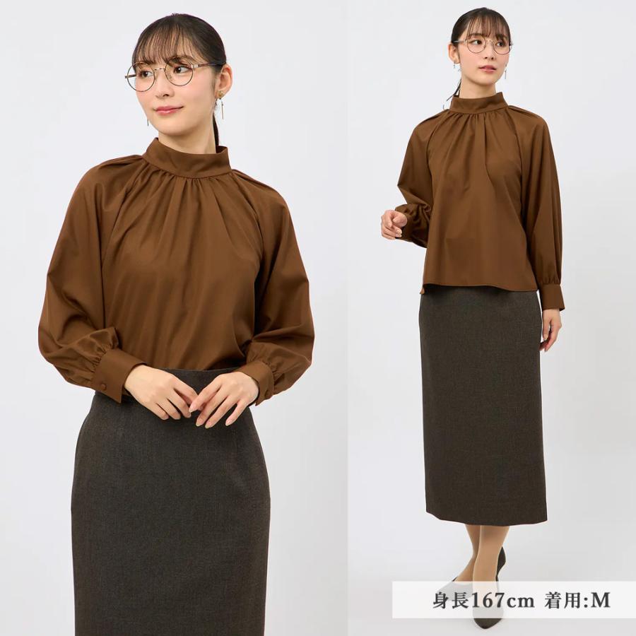AOYAMA 【洋服の青山】オールシーズン ブラウン系 ハイネックギャザー