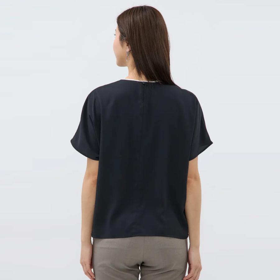 エリザ ブラウス カットソー プルオーバー 半袖 フェイクパール 2 M 紺 AOYAMA 【洋服の青山】接触冷感 ブラウス レディース フォーマル 春夏