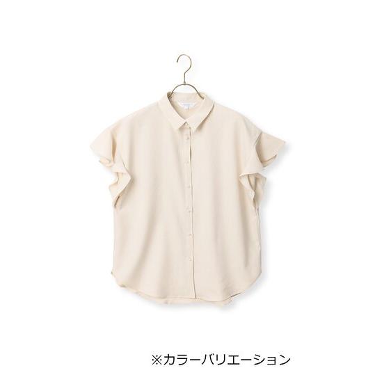 AOYAMA 【洋服の青山】春夏 ネイビー系 フリル袖パールボタンブラウス