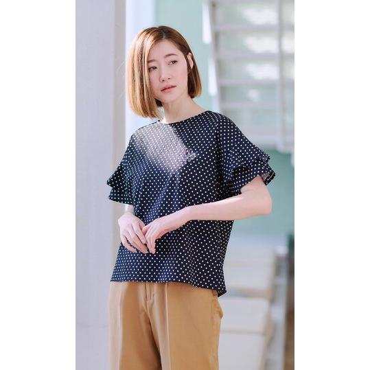 Merlette ブラック フリル 半袖ブラウス AOYAMA 【洋服の青山】ブラウス 袖フリル 半袖 レディース 春夏