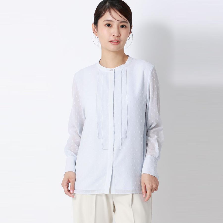 AOYAMA 【洋服の青山】バンドカラーカットジャガードブラウス 長袖