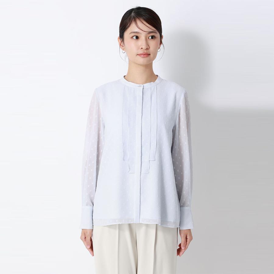 AOYAMA 【洋服の青山】バンドカラーカットジャガードブラウス 長袖