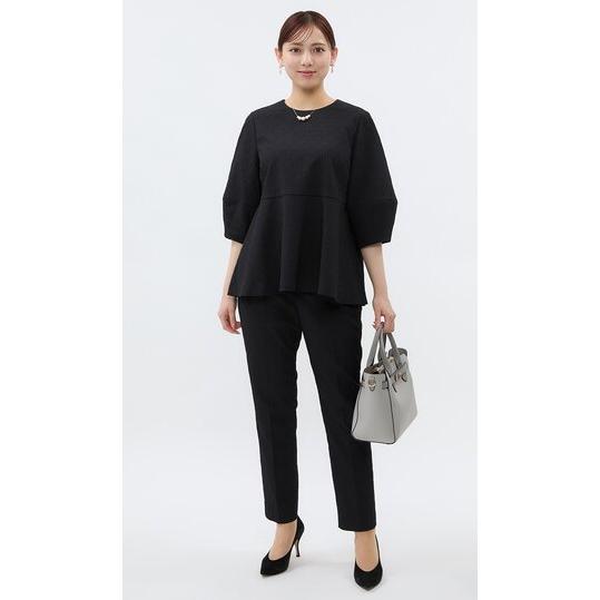 【洋服の青山】セットアップ可 UVカット 撥水 ブラウス レディース ブラック 黒 クルーネック バルーンスリーブ オフィス 通勤 フォーマル 春夏秋冬 洗える AOYAMA 【洋服の青山】セットアップ可 UVカット 撥水 ブラウス