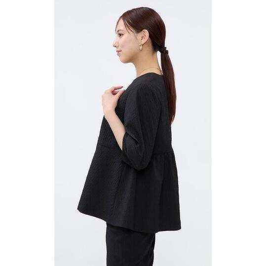 【洋服の青山】セットアップ可 UVカット 撥水 ブラウス レディース ブラック 黒 クルーネック バルーンスリーブ オフィス 通勤 フォーマル 春夏秋冬 洗える AOYAMA 【洋服の青山】セットアップ可 UVカット 撥水 ブラウス