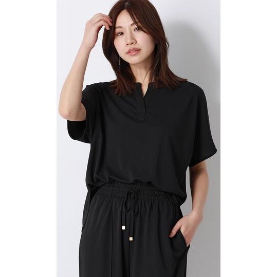 AOYAMA 【洋服の青山】春夏 ブラック系 キーネックブラウス【半袖