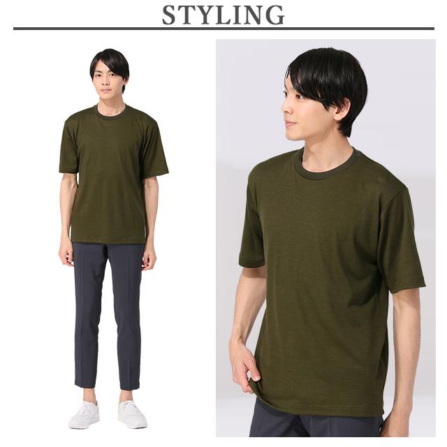 【洋服の青山】尾州産地 ウール100% Tシャツ メンズ S-3L グリーン 半袖 クルーネック ハンドウォッシュ 大きいサイズ ACTIBIZ｜y-aoyama｜05