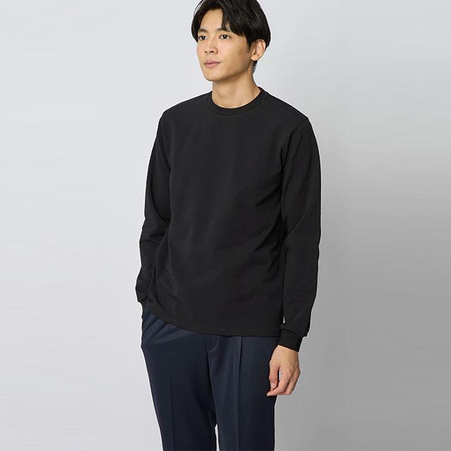 AOYAMA 【洋服の青山】光沢 適度な肉感 クルーネック Tシャツ 長袖