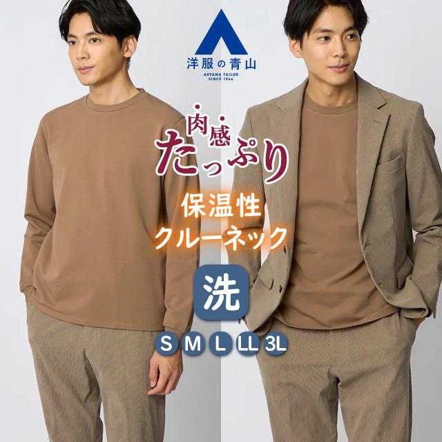 AOYAMA 【洋服の青山】光沢 適度な肉感 クルーネック Tシャツ 長袖