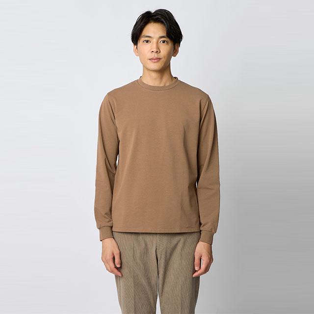 AOYAMA 【洋服の青山】光沢 適度な肉感 クルーネック Tシャツ 長袖