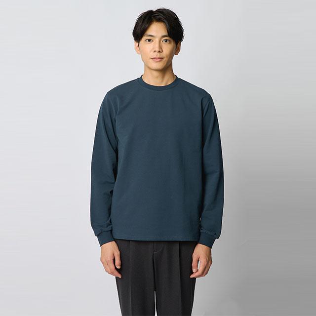 AOYAMA 【洋服の青山】光沢 適度な肉感 クルーネック Tシャツ 長袖