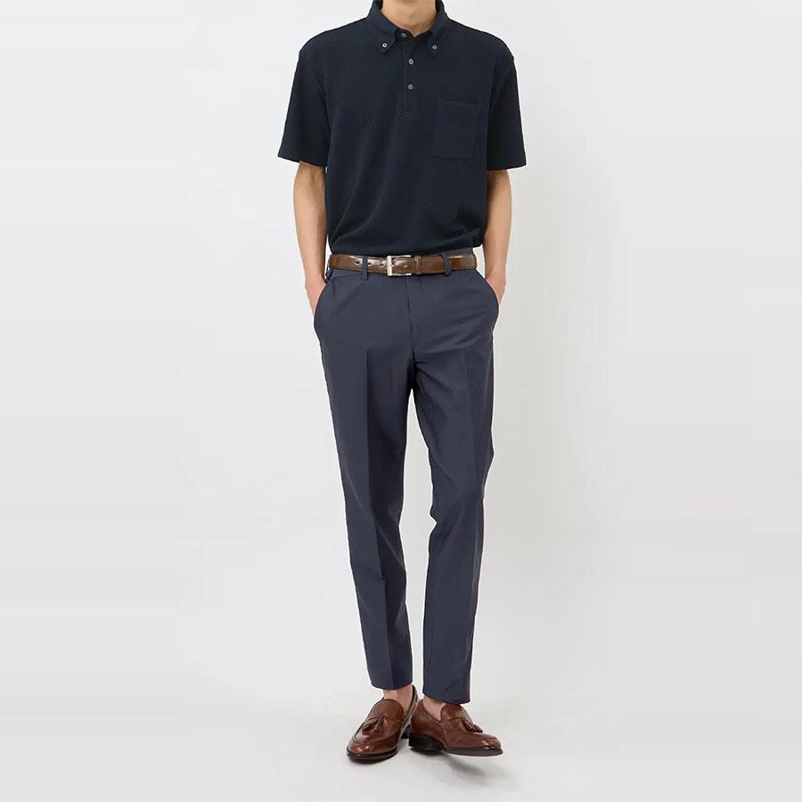AOYAMA 【洋服の青山】ポロシャツ メンズ 春夏 ネイビー 半袖 ボタン