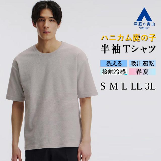 AOYAMA 【洋服の青山】Tシャツ メンズ 春夏用 ホワイト 白 ハニカム