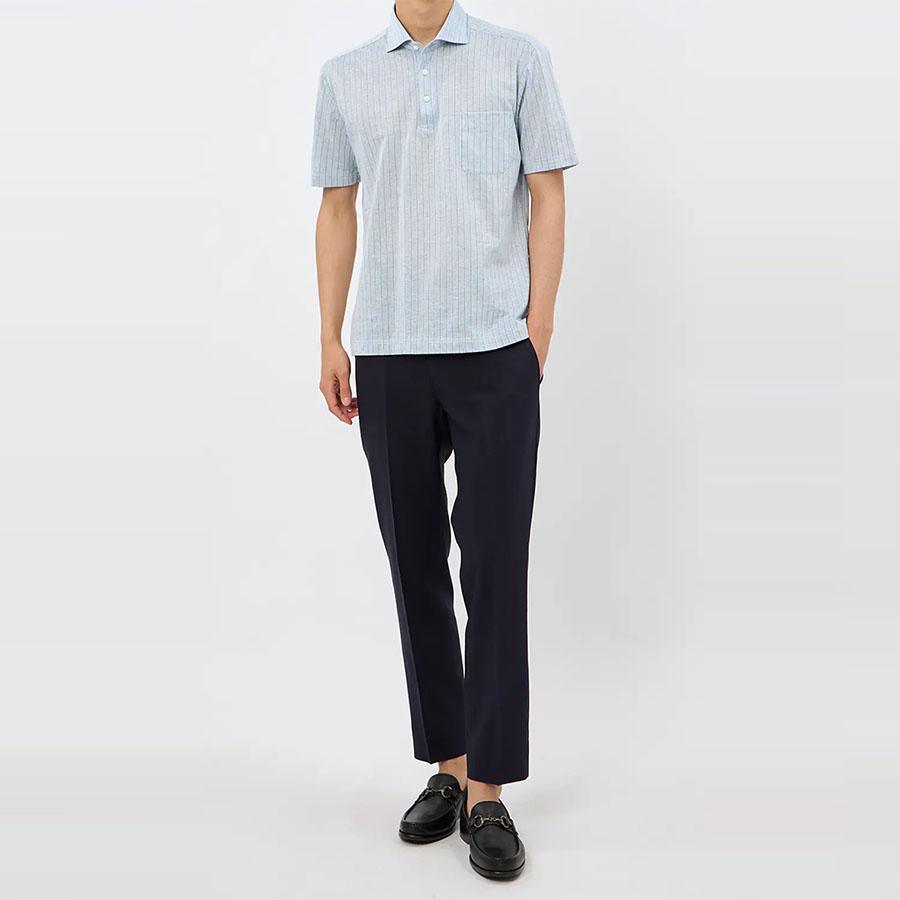 AOYAMA 【洋服の青山】ポロシャツ 半袖 メンズ 春夏 ブルー ストライプ