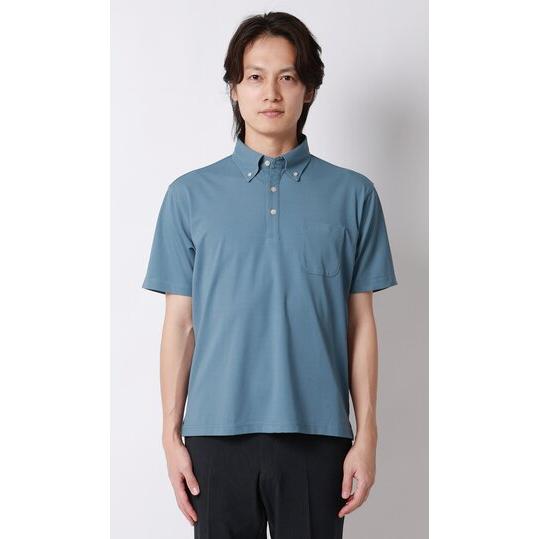 AOYAMA 【洋服の青山】盛夏 ブルー系 冷たいポロシャツ ボタンダウン