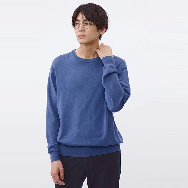 AOYAMA 【洋服の青山】洗える ニット メンズ 秋冬用 ブルー 青色