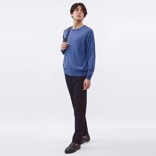 AOYAMA 【洋服の青山】洗える ニット メンズ 秋冬用 ブルー 青色