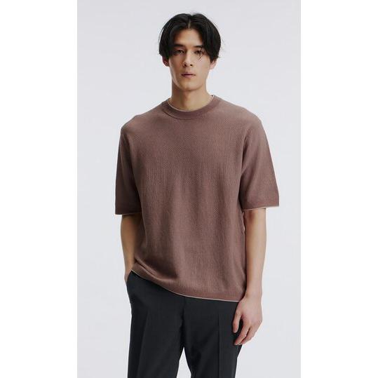 AOYAMA 【洋服の青山】鹿の子編み サマーニット 洗える 半袖