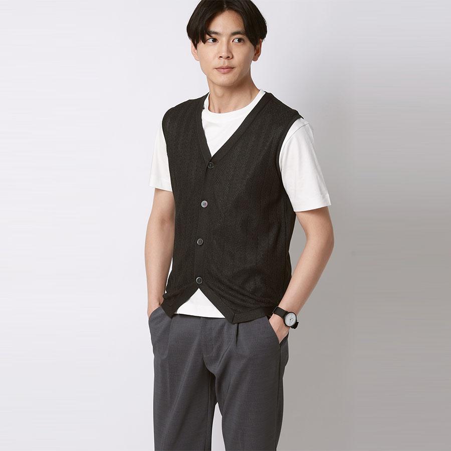AOYAMA 【洋服の青山】ニット ジレ ベスト メンズ 春夏 ブラック 黒