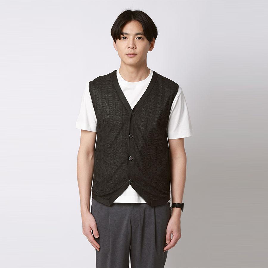 AOYAMA 【洋服の青山】ニット ジレ ベスト メンズ 春夏 ブラック 黒