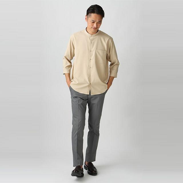 AOYAMA 【洋服の青山】接触冷感 リネンライクバンドカラーシャツ 7分袖