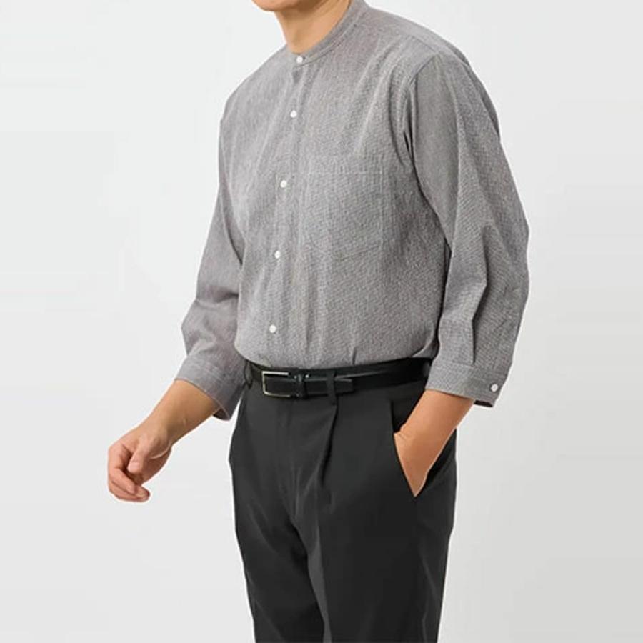 AOYAMA 【洋服の青山】綿100％ バンドカラーシャツ 7分袖 メンズ