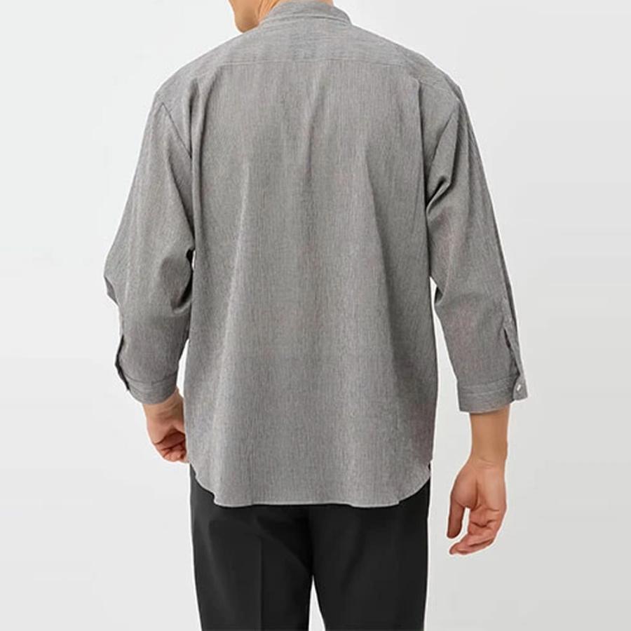 AOYAMA 【洋服の青山】綿100％ バンドカラーシャツ 7分袖 メンズ