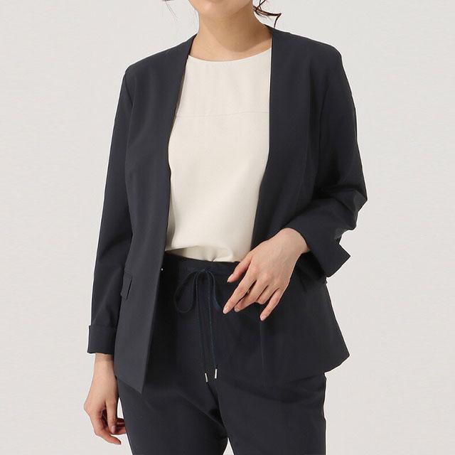 洋服の青山ノーカラージャケット15号 パンツ13号 ・ネイビー（美品） AOYAMA 【洋服の青山】ノーカラージャケット レディース 春夏秋冬